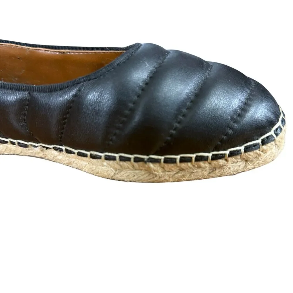 Franco Sarto Kyla Quilted Black Leather Espadrille Square Toe Flats Shoes sz 8.5